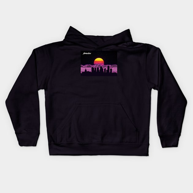 Edmonton Outrun Neon Nights Kids Hoodie by Ferrazi